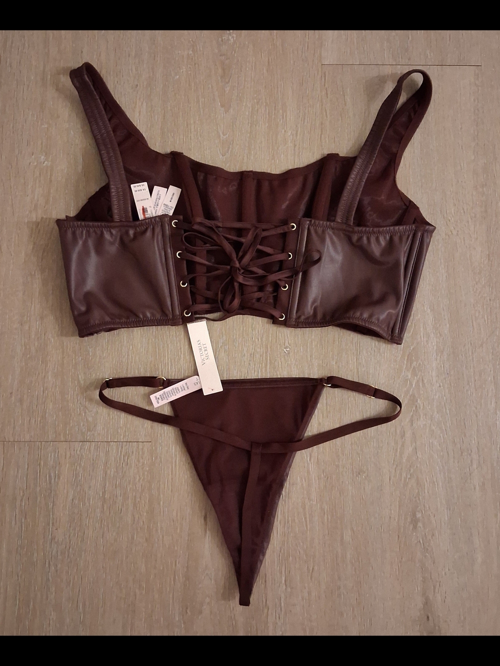 Victoria's Secret Faux Leather Crop Top in Burgundy And Panty - Picture 4 of 5
